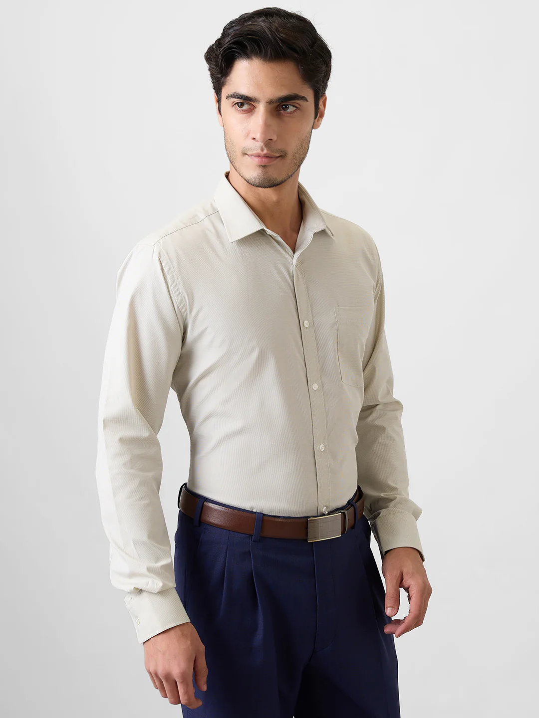 Park Avenue Men Green Structure Slim Fit Polyester Blend Shirt - Image 2