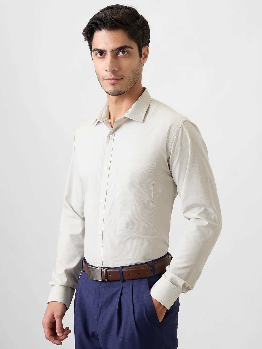 Park Avenue Men Green Structure Slim Fit Polyester Blend Shirt - Image 3