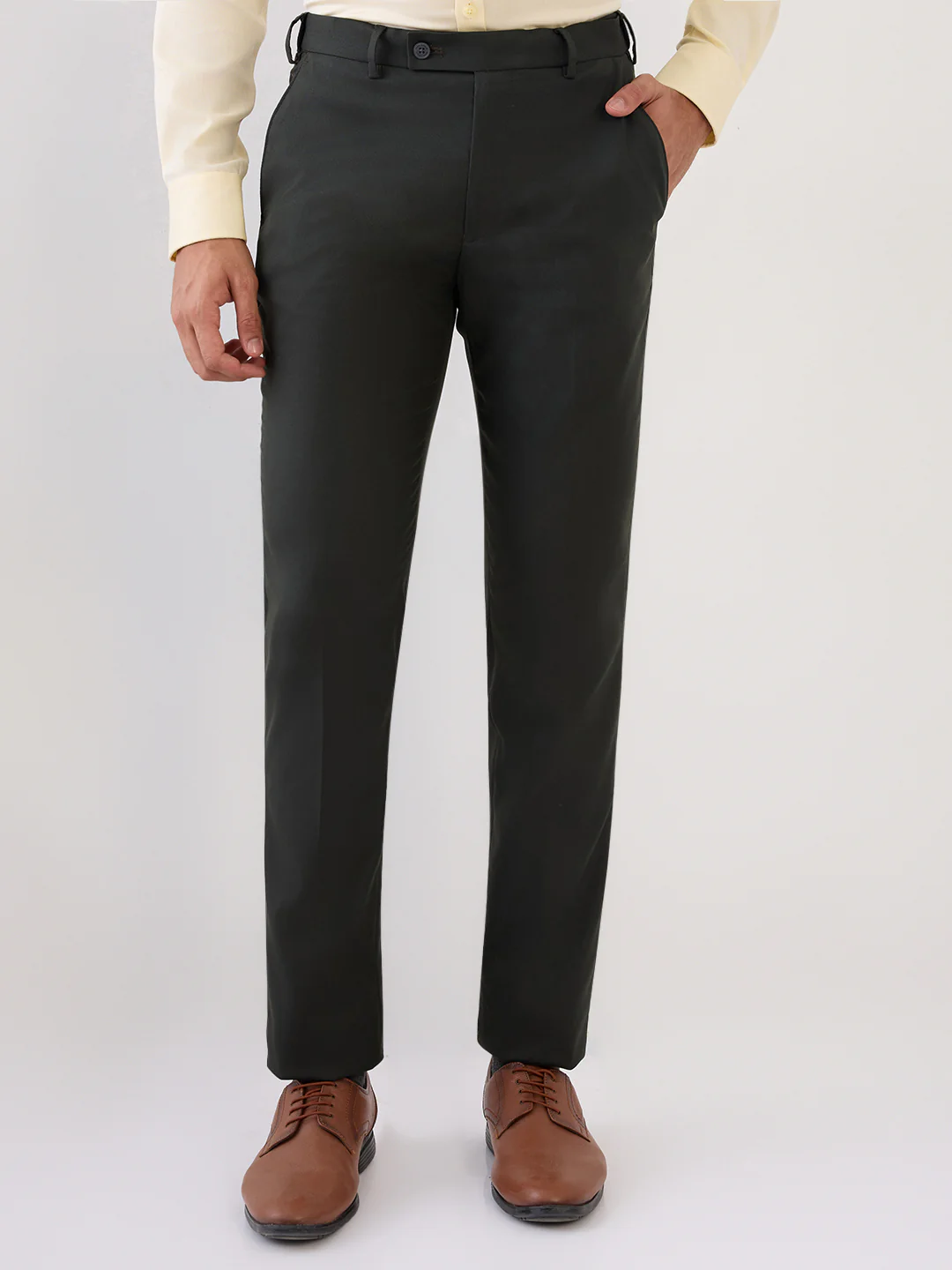 Park Avenue Men Green Structure Slim Fit Polyester Blend Trouser