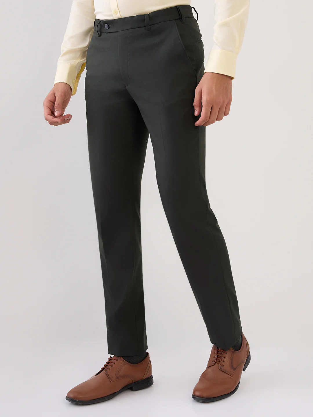 Park Avenue Men Green Structure Slim Fit Polyester Blend Trouser - Image 2