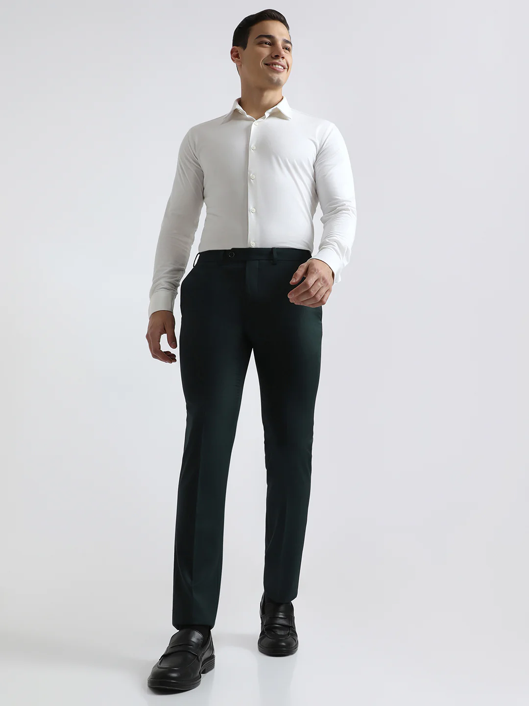 Park Avenue Men Green Structure Slim Fit Polyester Blend Trouser - Image 5