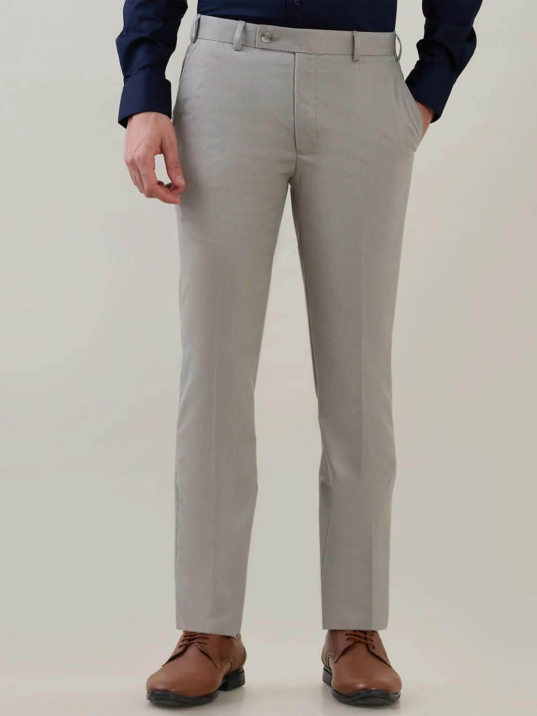 Park Avenue Men Green Structure Super Slim Fit Polyester Blend Trouser