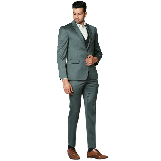 Park Avenue Men Green Super Slim Fit Structured Suit - Image 2