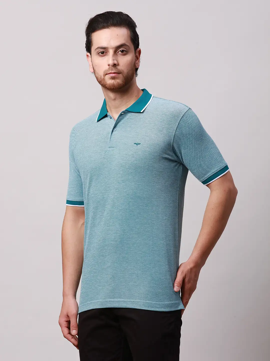 Park Avenue Men Green Two Tone Slim Fit Cotton Blend T-Shirt - Image 3