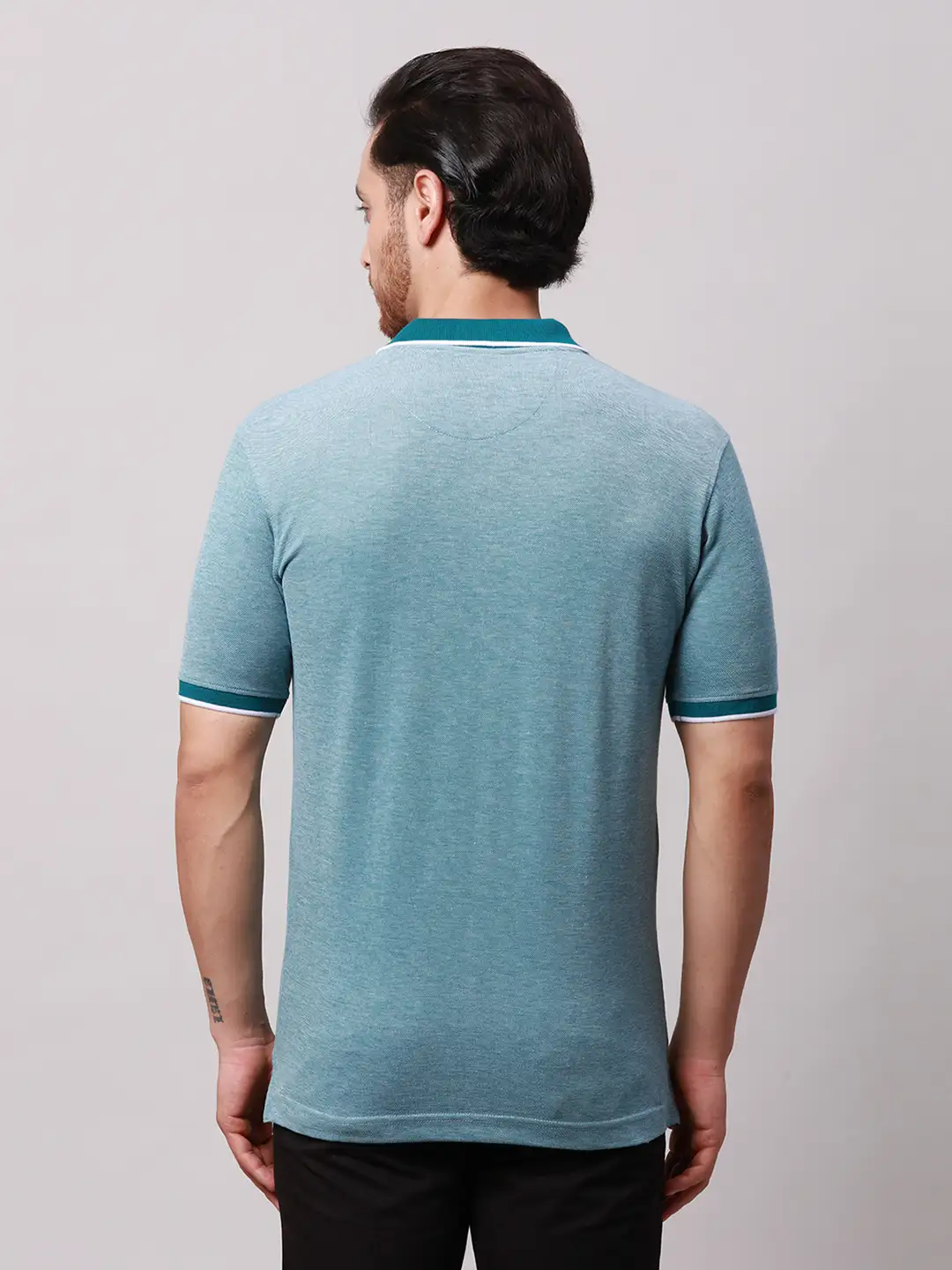 Park Avenue Men Green Two Tone Slim Fit Cotton Blend T-Shirt - Image 5