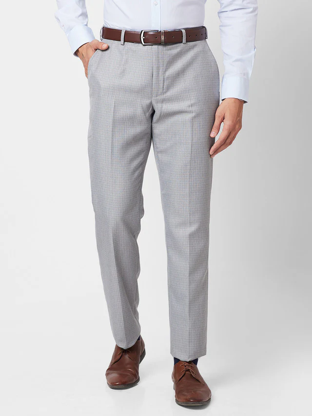 Park Avenue Men Grey Checkered Regular Fit Trouser