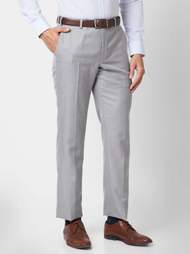 Park Avenue Men Grey Checkered Regular Fit Trouser - Image 2