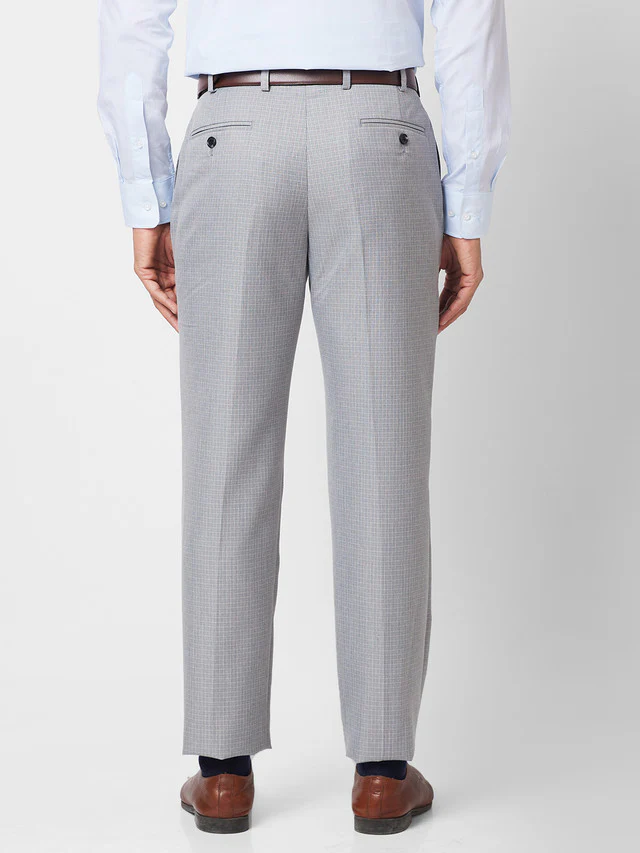 Park Avenue Men Grey Checkered Regular Fit Trouser - Image 4