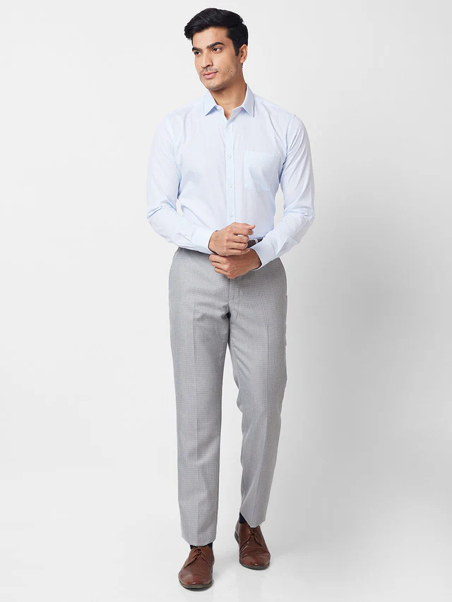 Park Avenue Men Grey Checkered Regular Fit Trouser - Image 5
