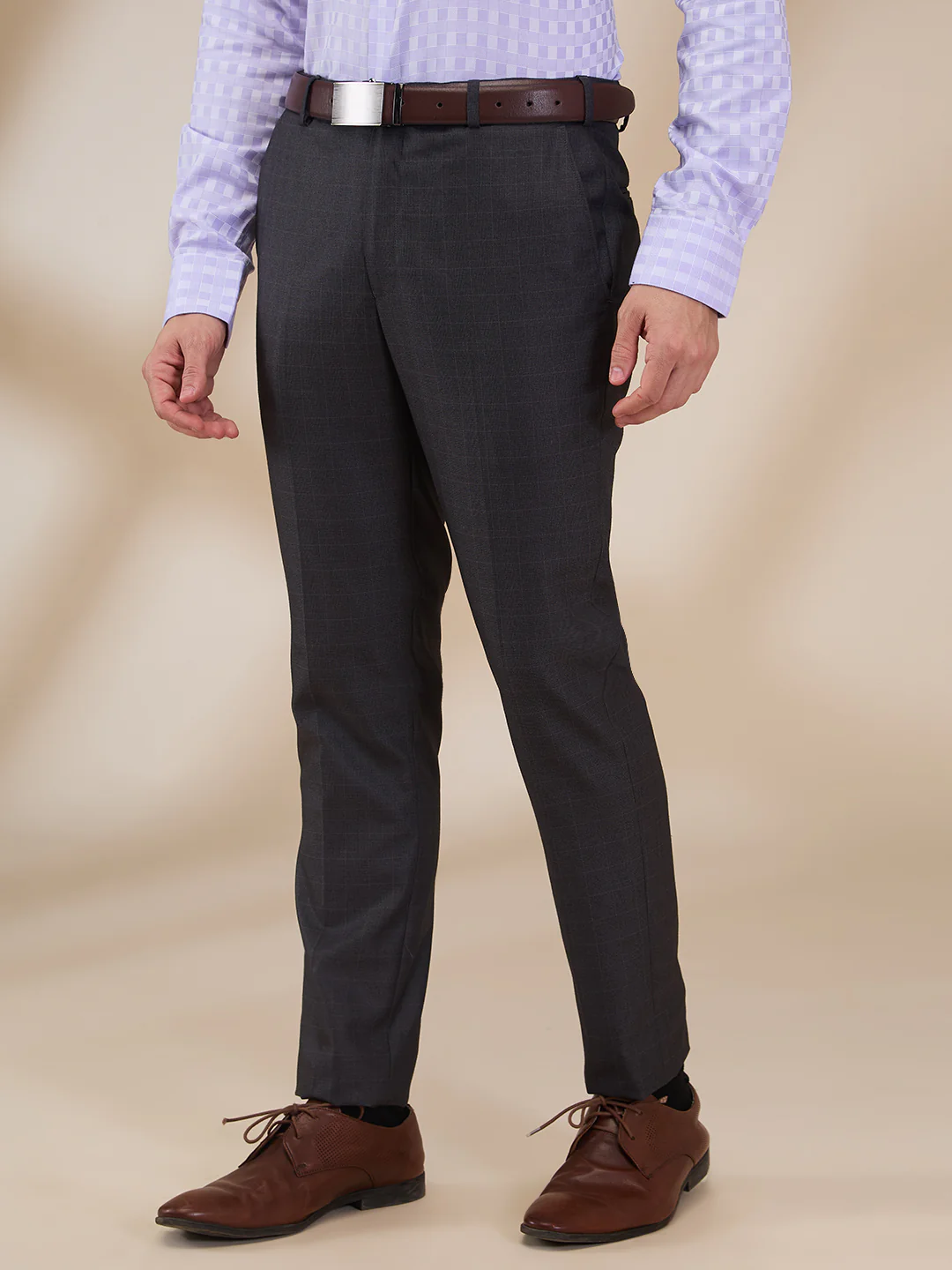 Park Avenue Men Grey Checks Polyester Blend Trouser - Image 3