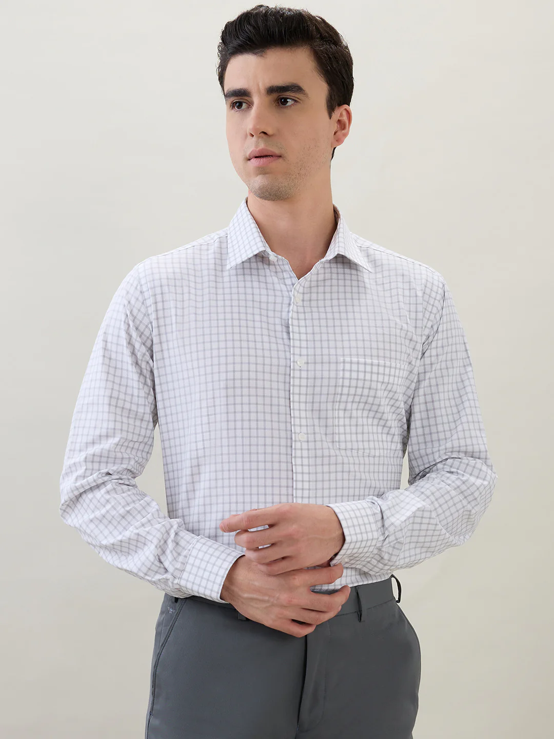 Park Avenue Men Grey Checks Regular Fit Cotton Shirt