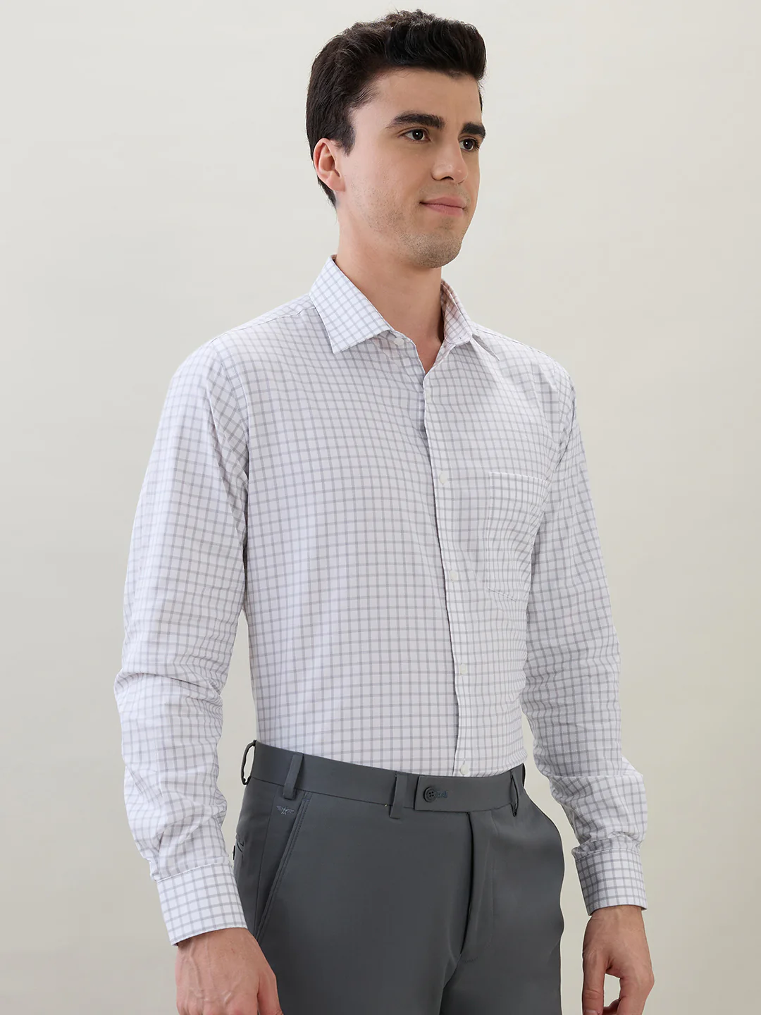 Park Avenue Men Grey Checks Regular Fit Cotton Shirt - Image 2