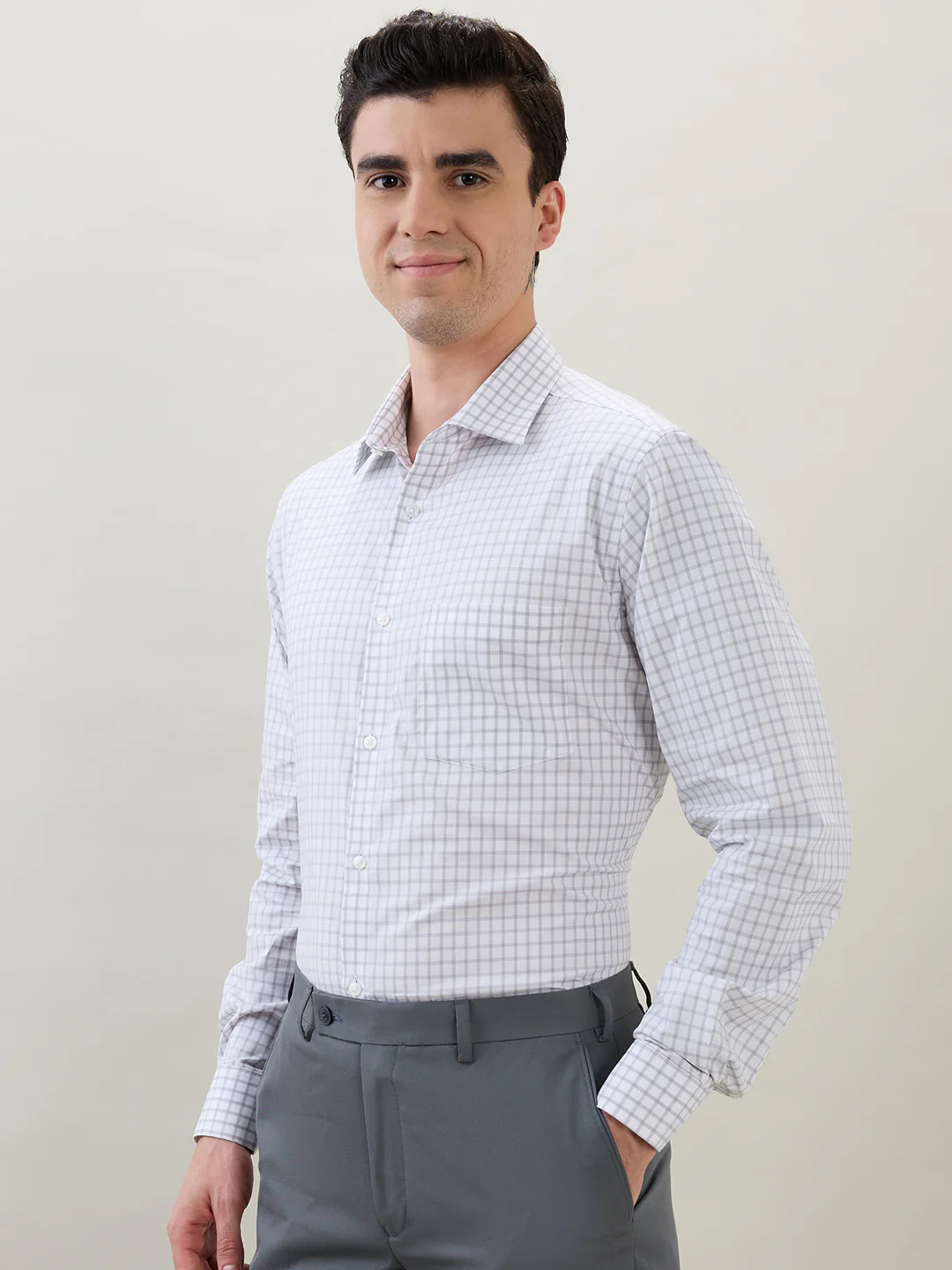 Park Avenue Men Grey Checks Regular Fit Cotton Shirt - Image 3