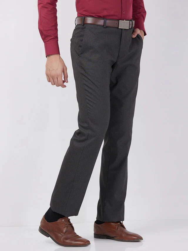 Park Avenue Men Grey Checks Regular Fit Polyester Blend Trouser - Image 2