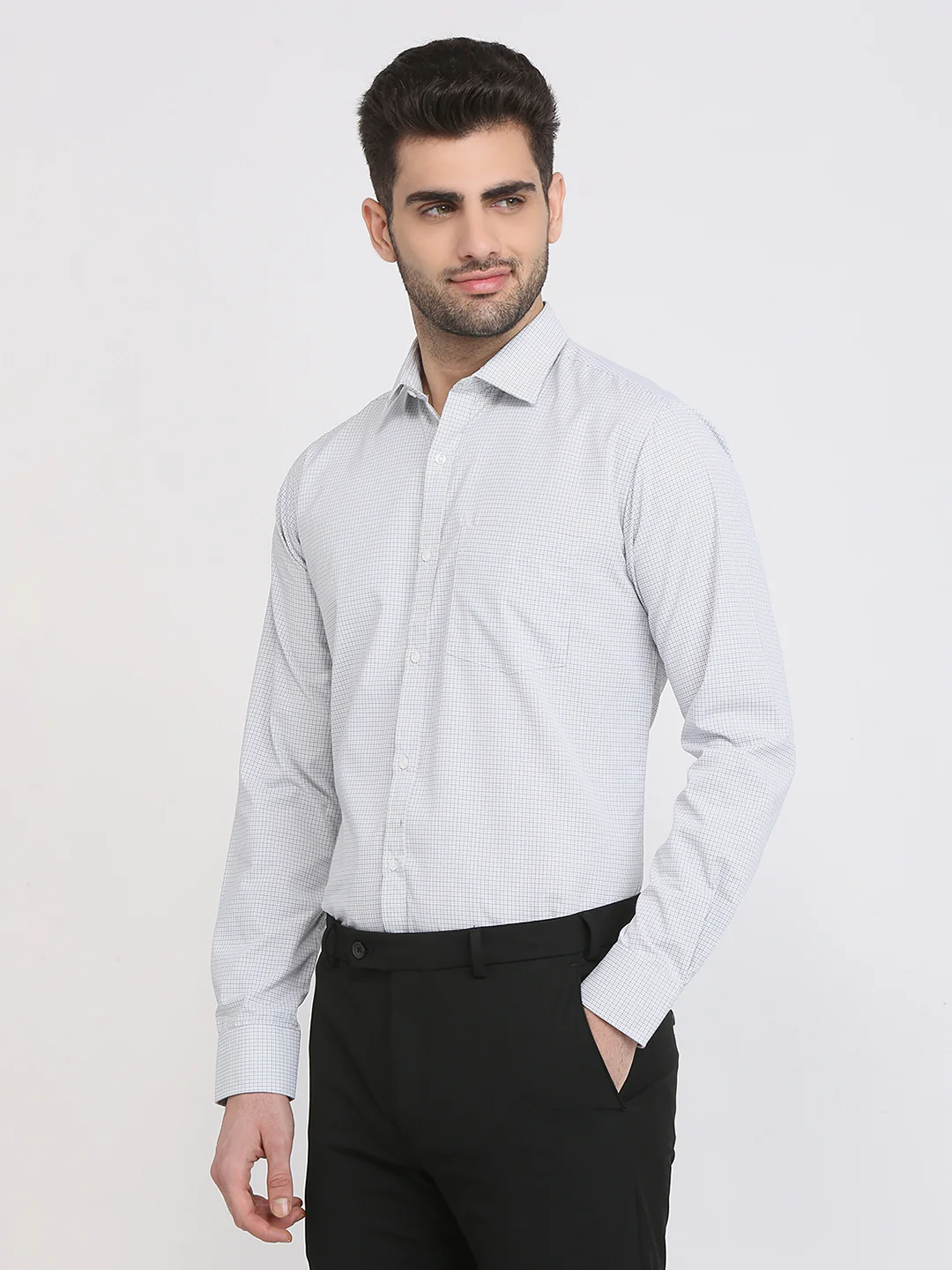 Park Avenue Men Grey Checks Slim Fit Cotton Blend Formal Shirt - Image 2