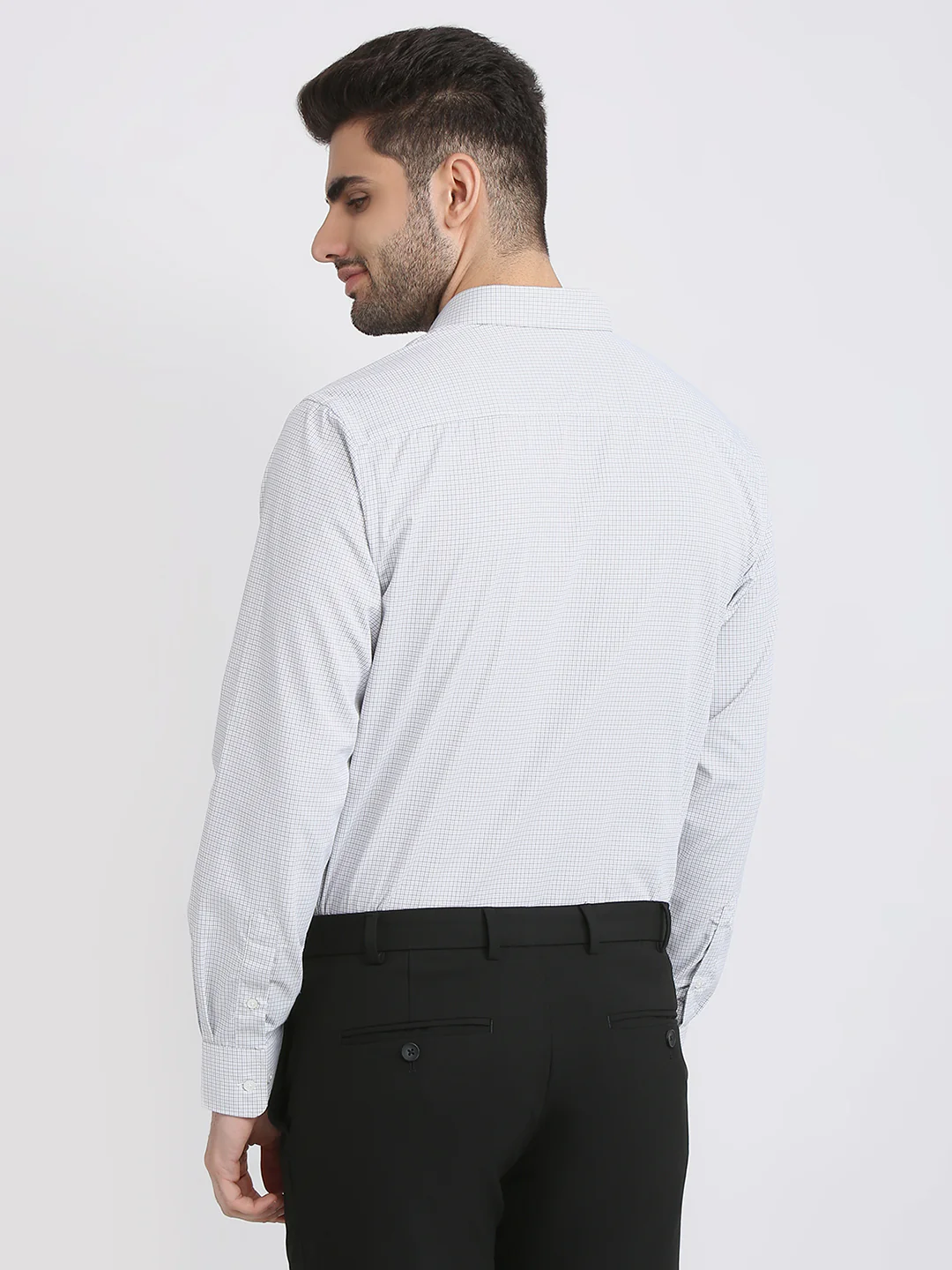 Park Avenue Men Grey Checks Slim Fit Cotton Blend Formal Shirt - Image 4