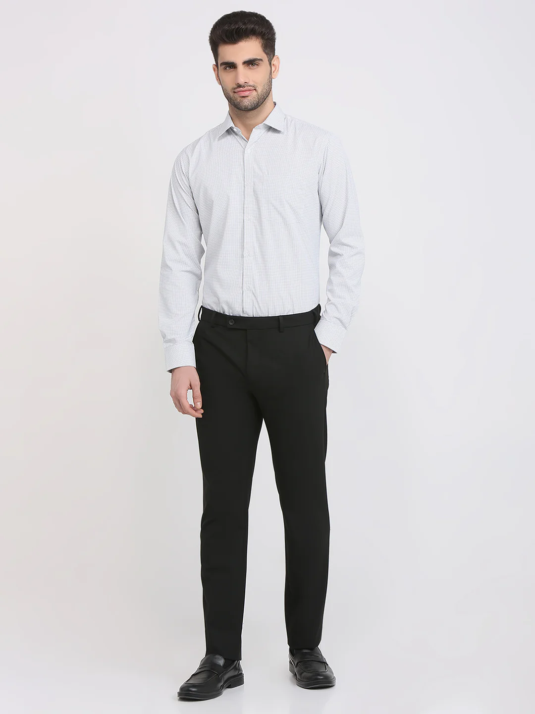 Park Avenue Men Grey Checks Slim Fit Cotton Blend Formal Shirt - Image 5