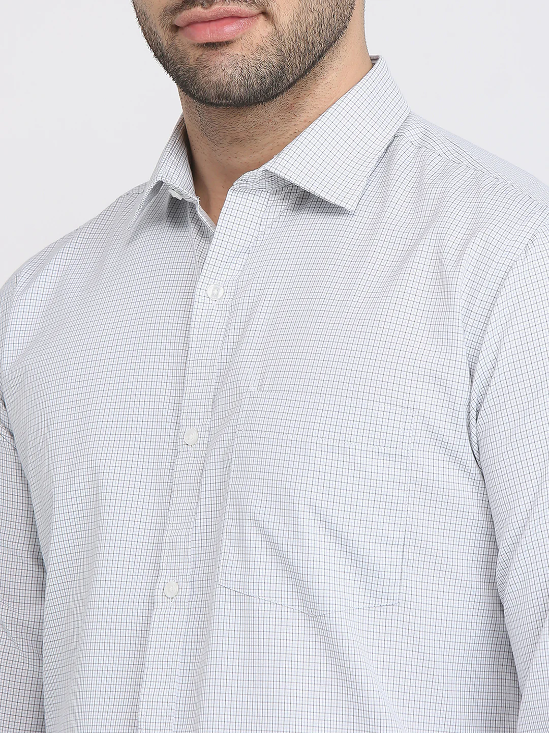 Park Avenue Men Grey Checks Slim Fit Cotton Blend Formal Shirt - Image 6