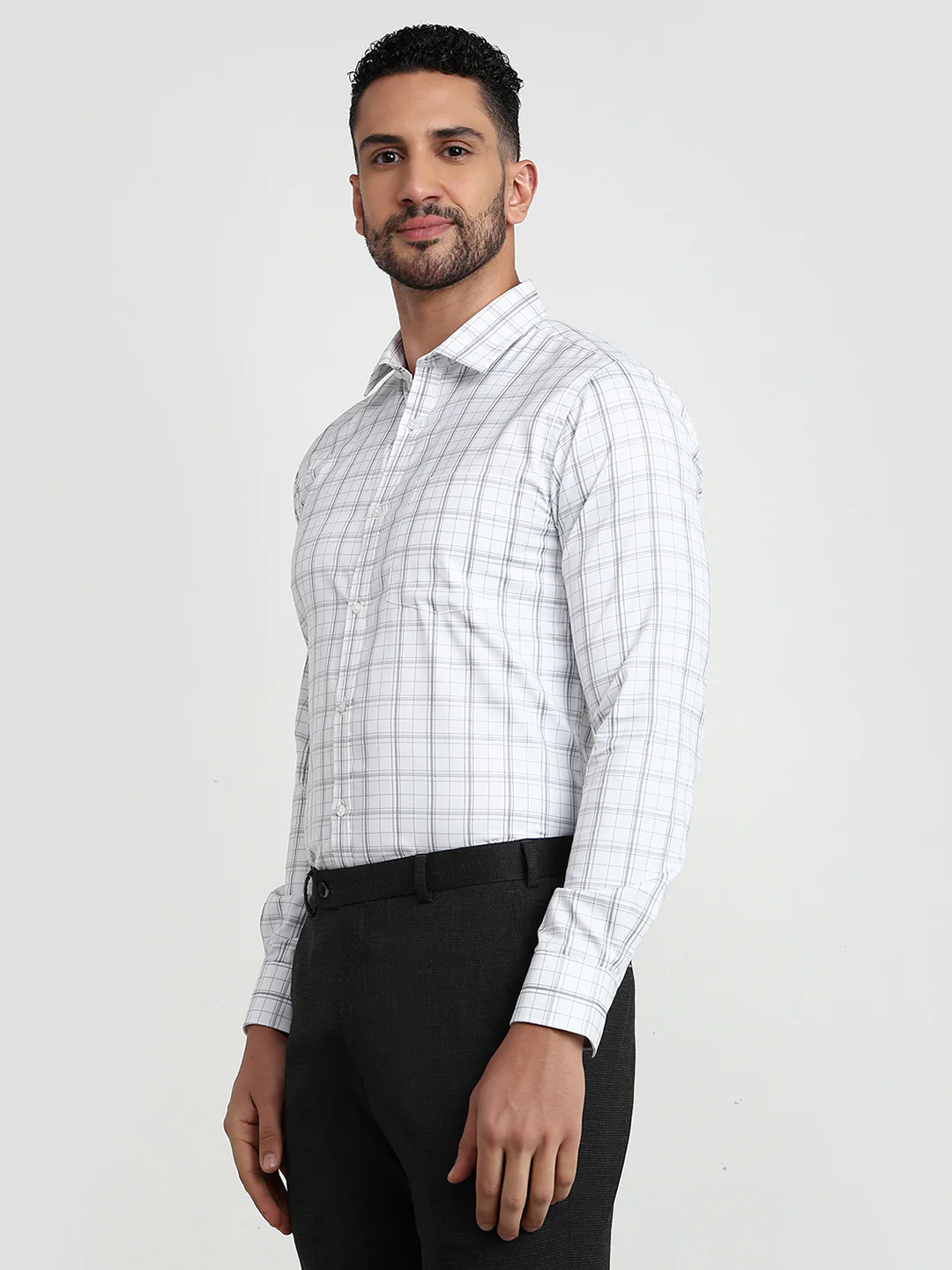 Park Avenue Men Grey Checks Slim Fit Cotton Blend Shirt - Image 2