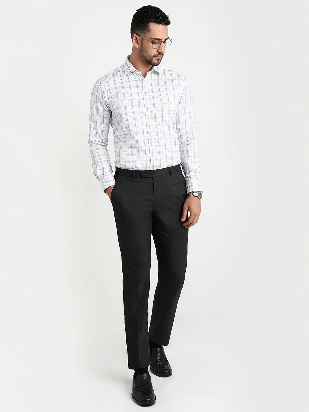 Park Avenue Men Grey Checks Slim Fit Cotton Blend Shirt - Image 5