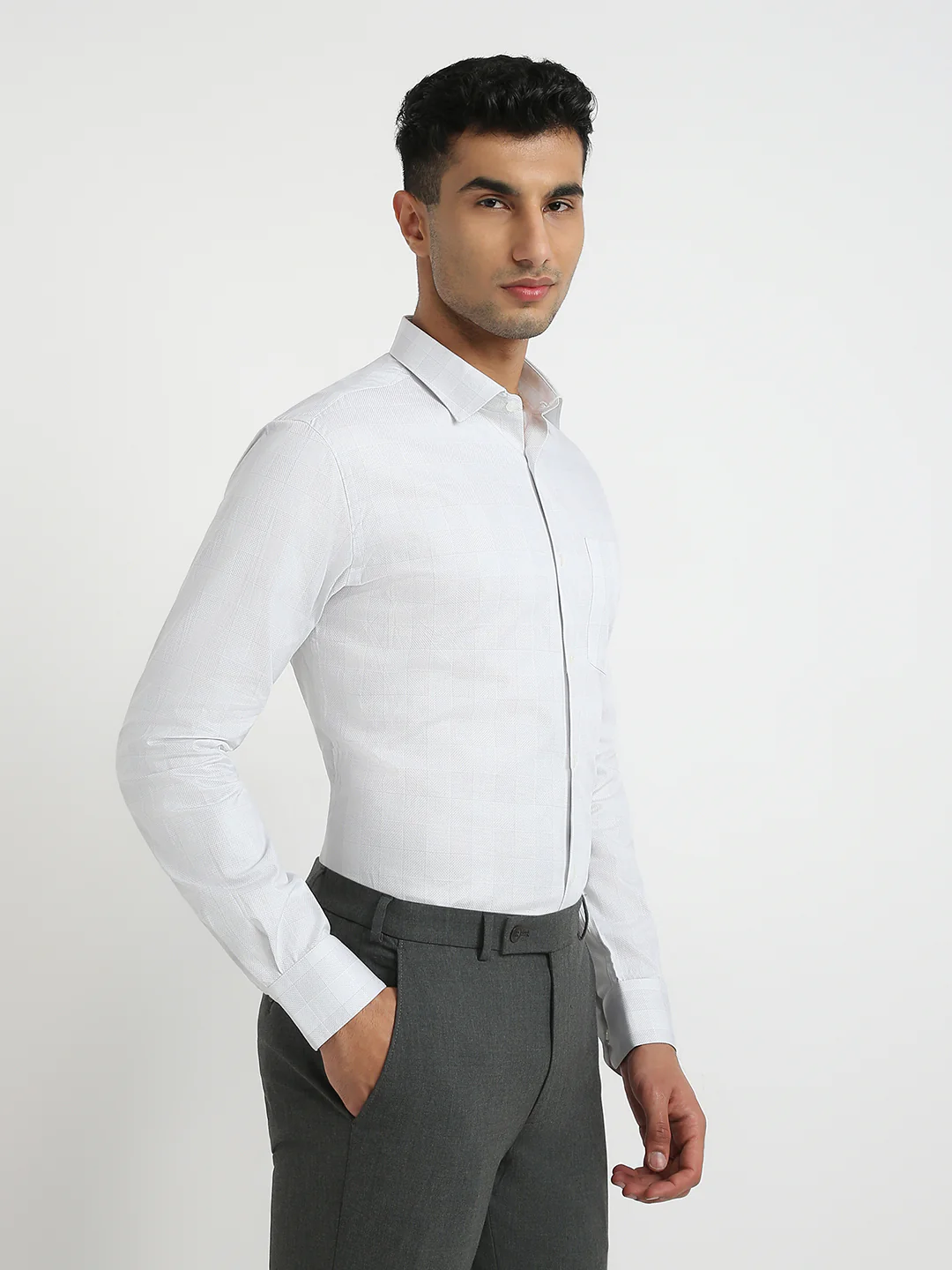 Park Avenue Men Grey Checks Slim Fit Cotton Formal Shirt - Image 2
