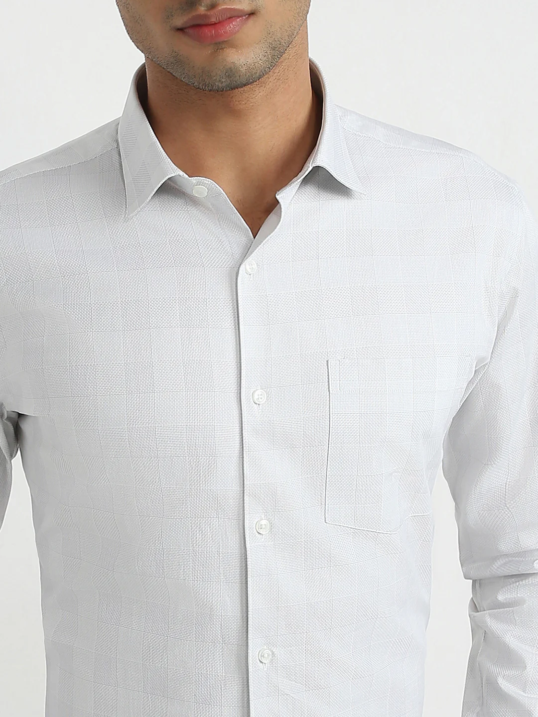 Park Avenue Men Grey Checks Slim Fit Cotton Formal Shirt - Image 6