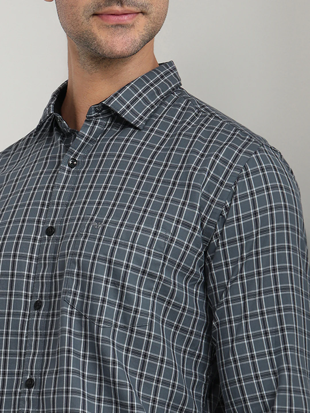 Park Avenue Men Grey Checks Slim Fit Cotton Full Sleeve Casual Shirt - Image 6