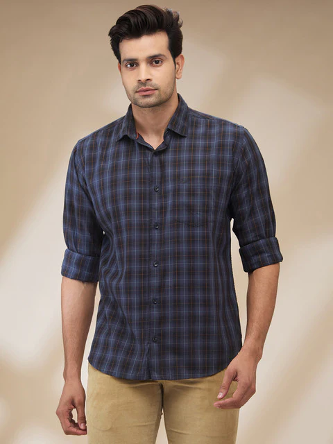 Park Avenue Men Grey Checks Slim Fit Cotton Shirt