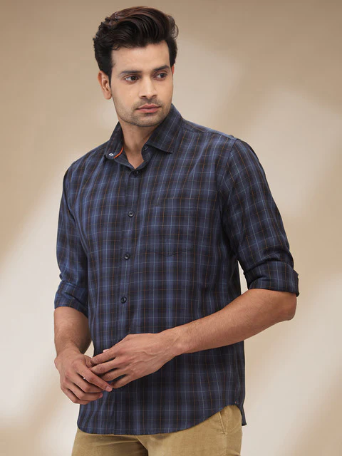 Park Avenue Men Grey Checks Slim Fit Cotton Shirt - Image 3
