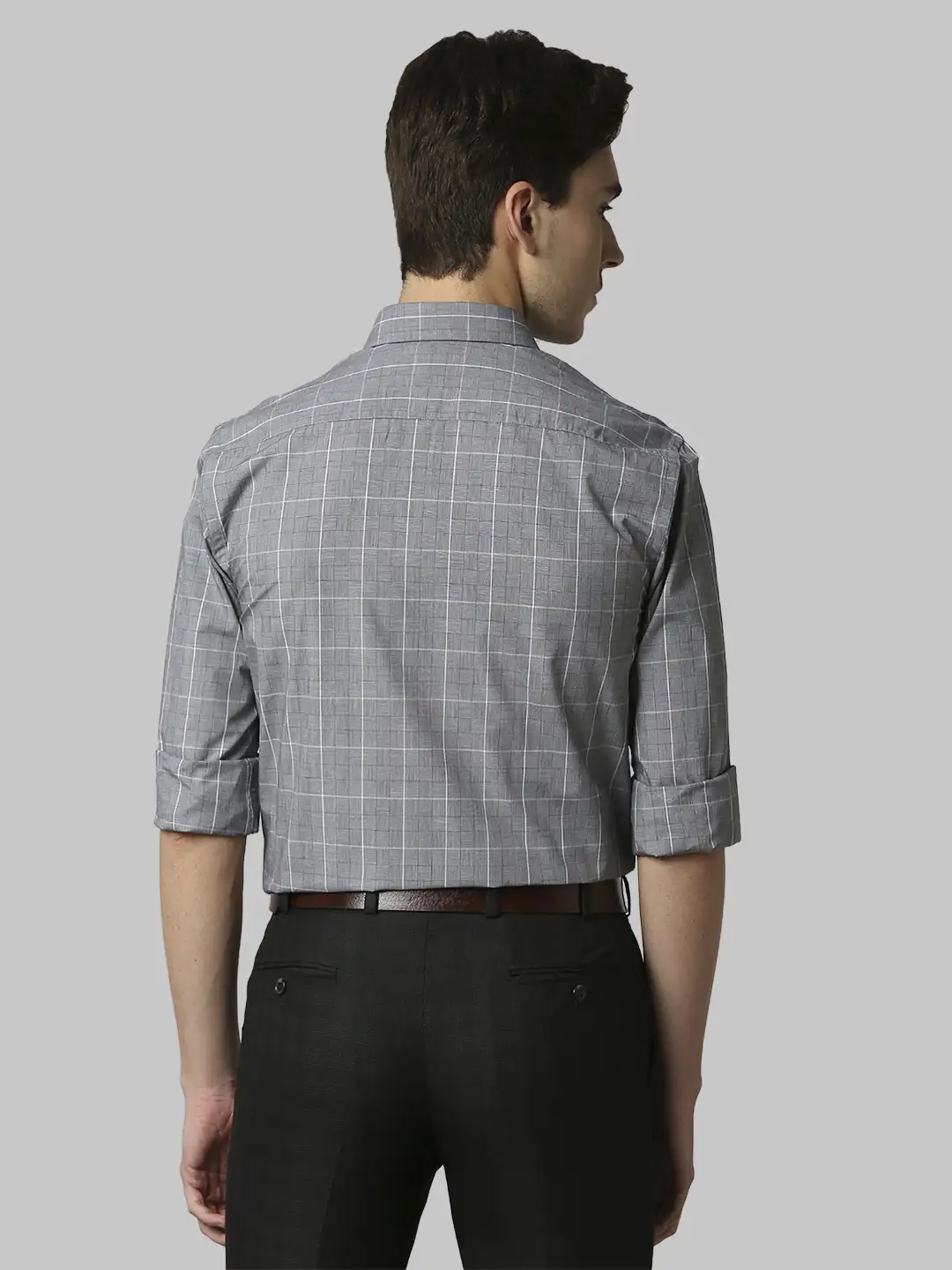 Park Avenue Men Grey Checks Slim Fit Cotton Shirt - Image 5