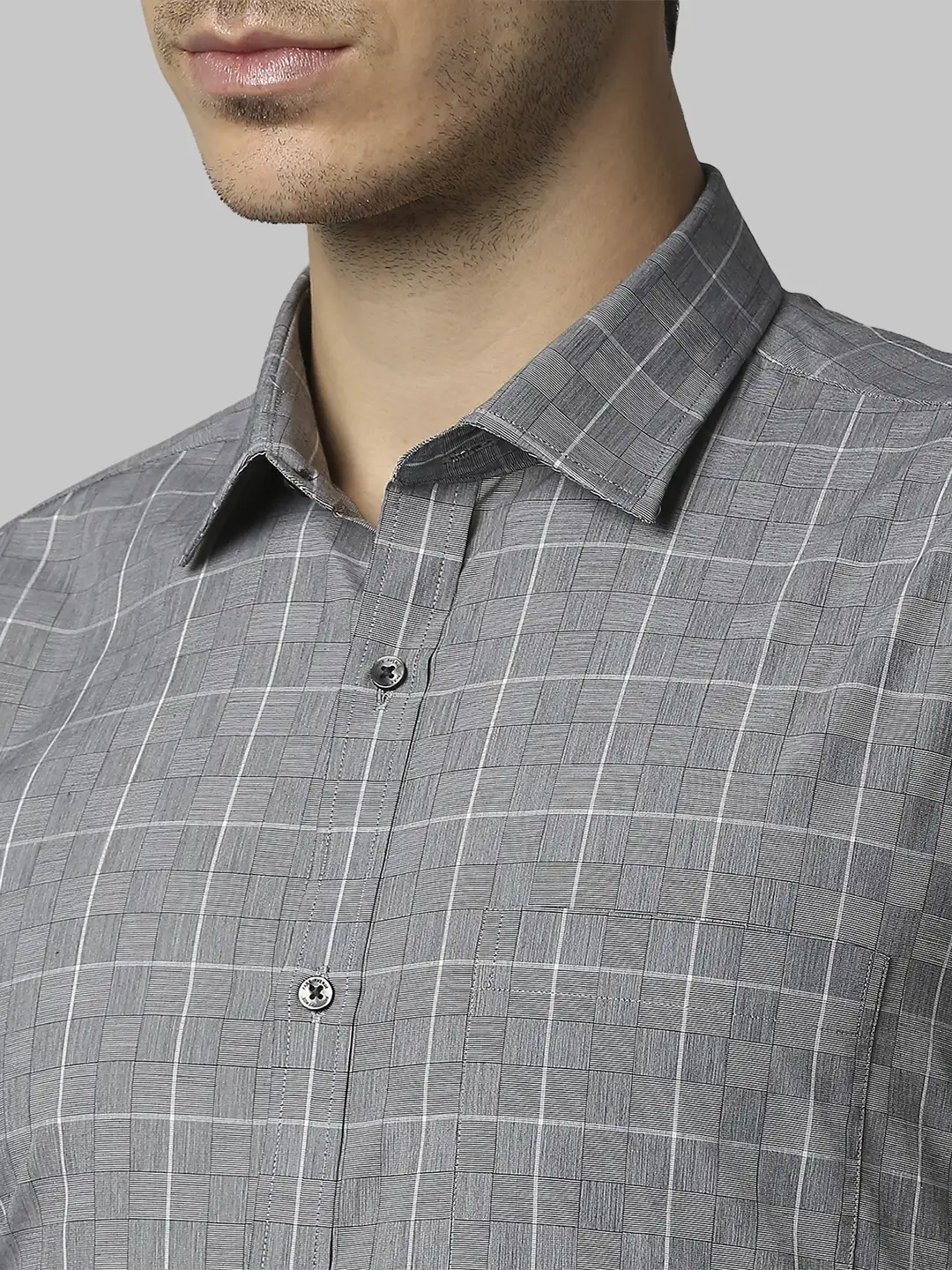 Park Avenue Men Grey Checks Slim Fit Cotton Shirt - Image 7