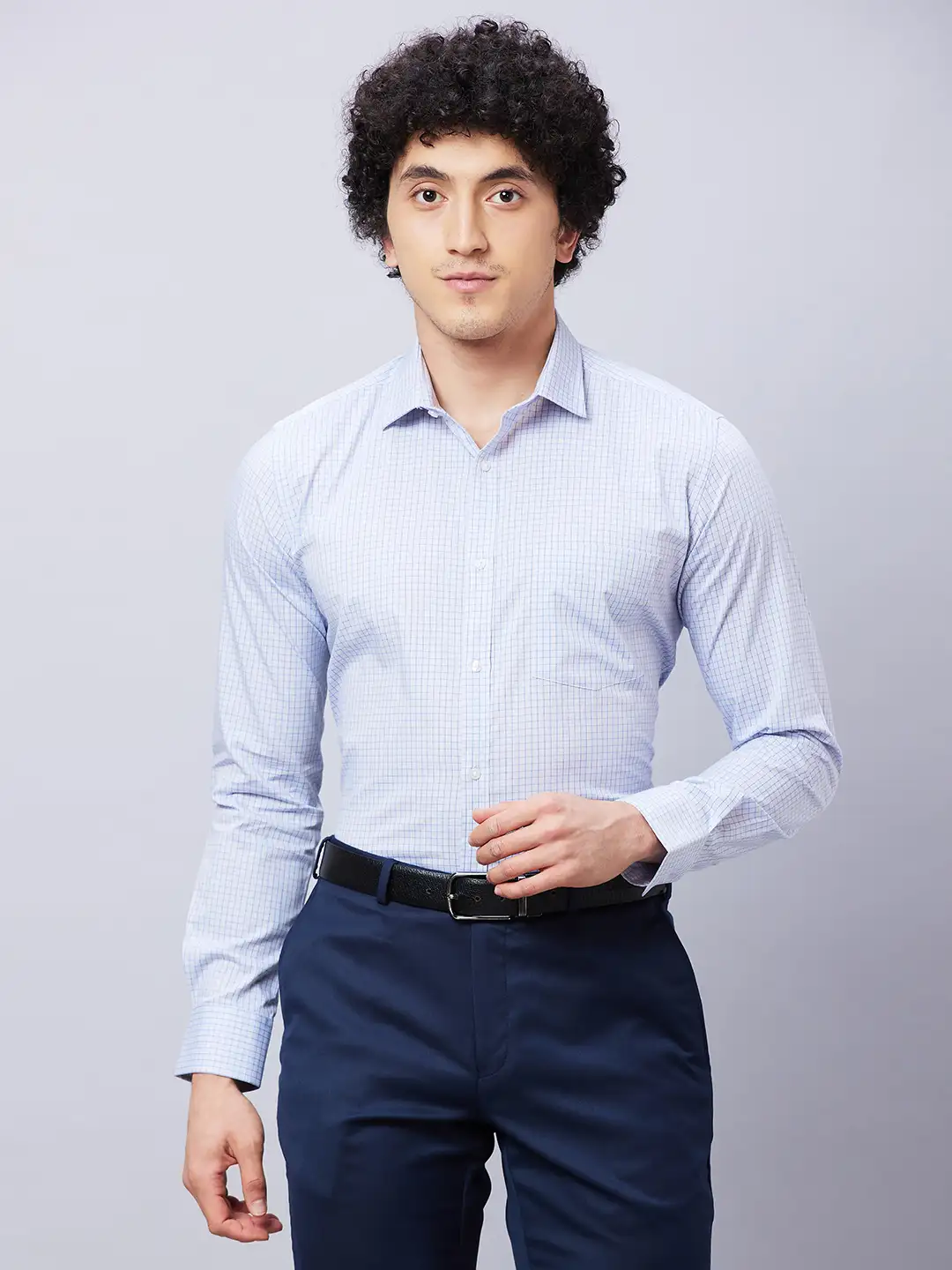 Park Avenue Men Blue Checks Slim Fit Cotton Formal Shirt