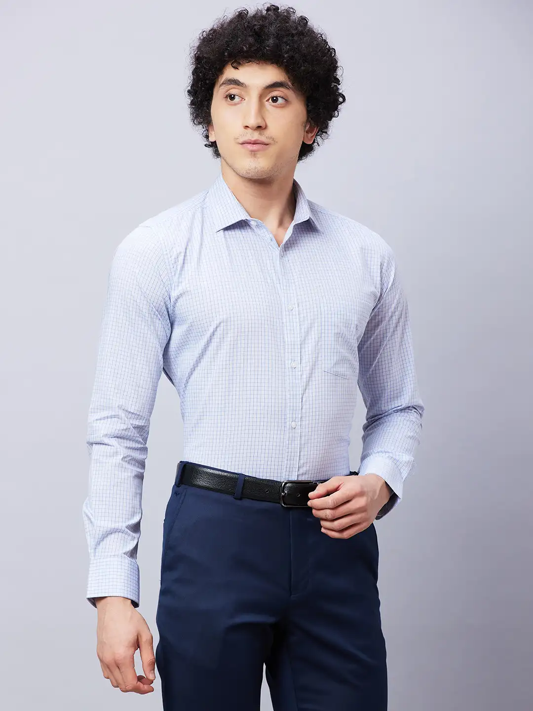 Park Avenue Men Blue Checks Slim Fit Cotton Formal Shirt - Image 2