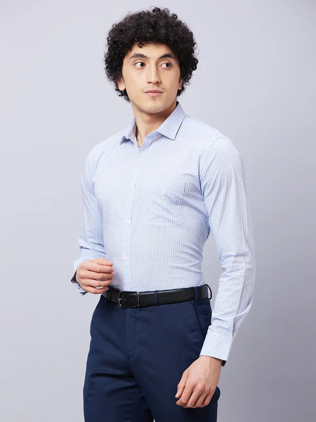 Park Avenue Men Blue Checks Slim Fit Cotton Formal Shirt - Image 3