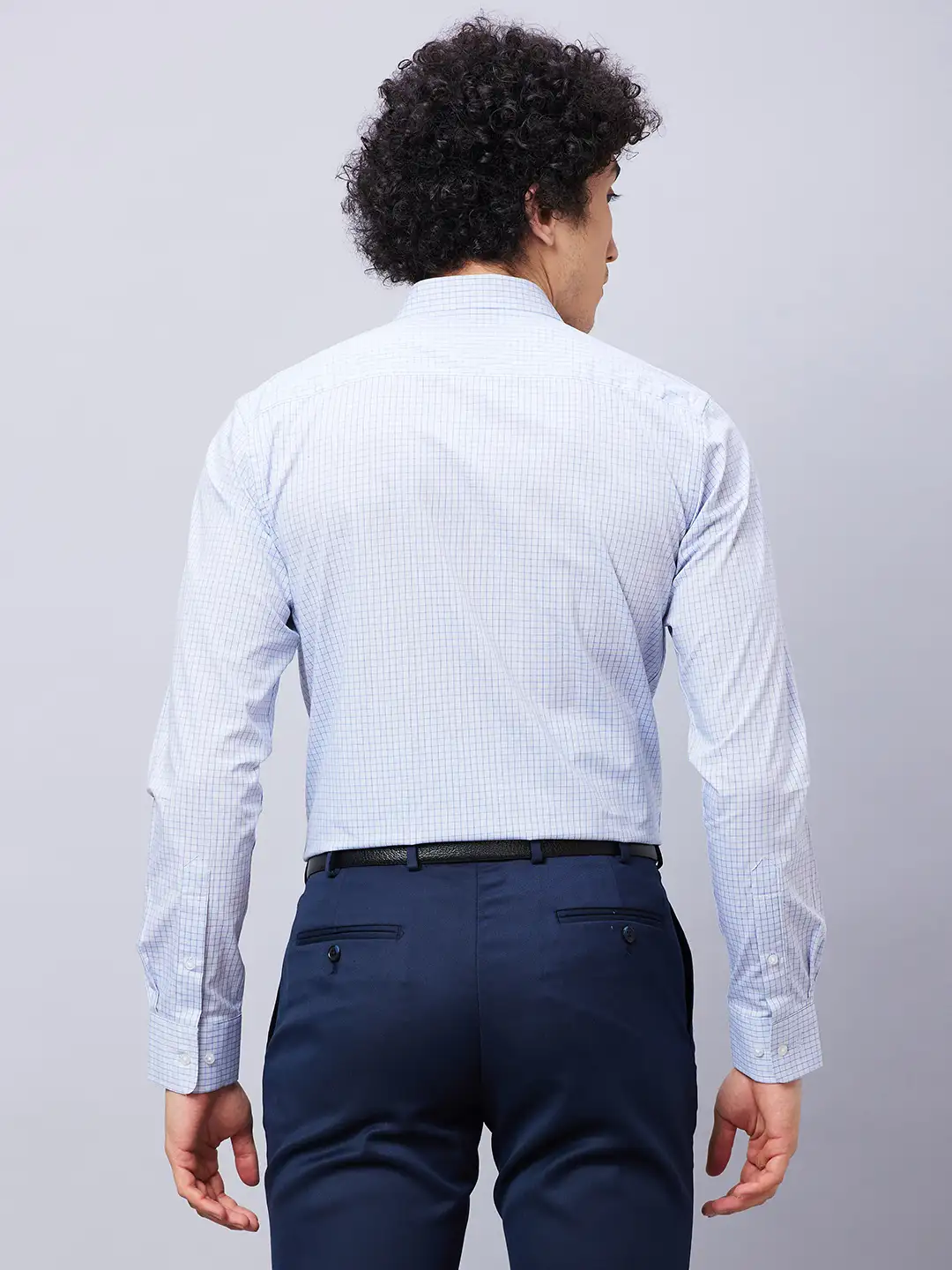 Park Avenue Men Blue Checks Slim Fit Cotton Formal Shirt - Image 4
