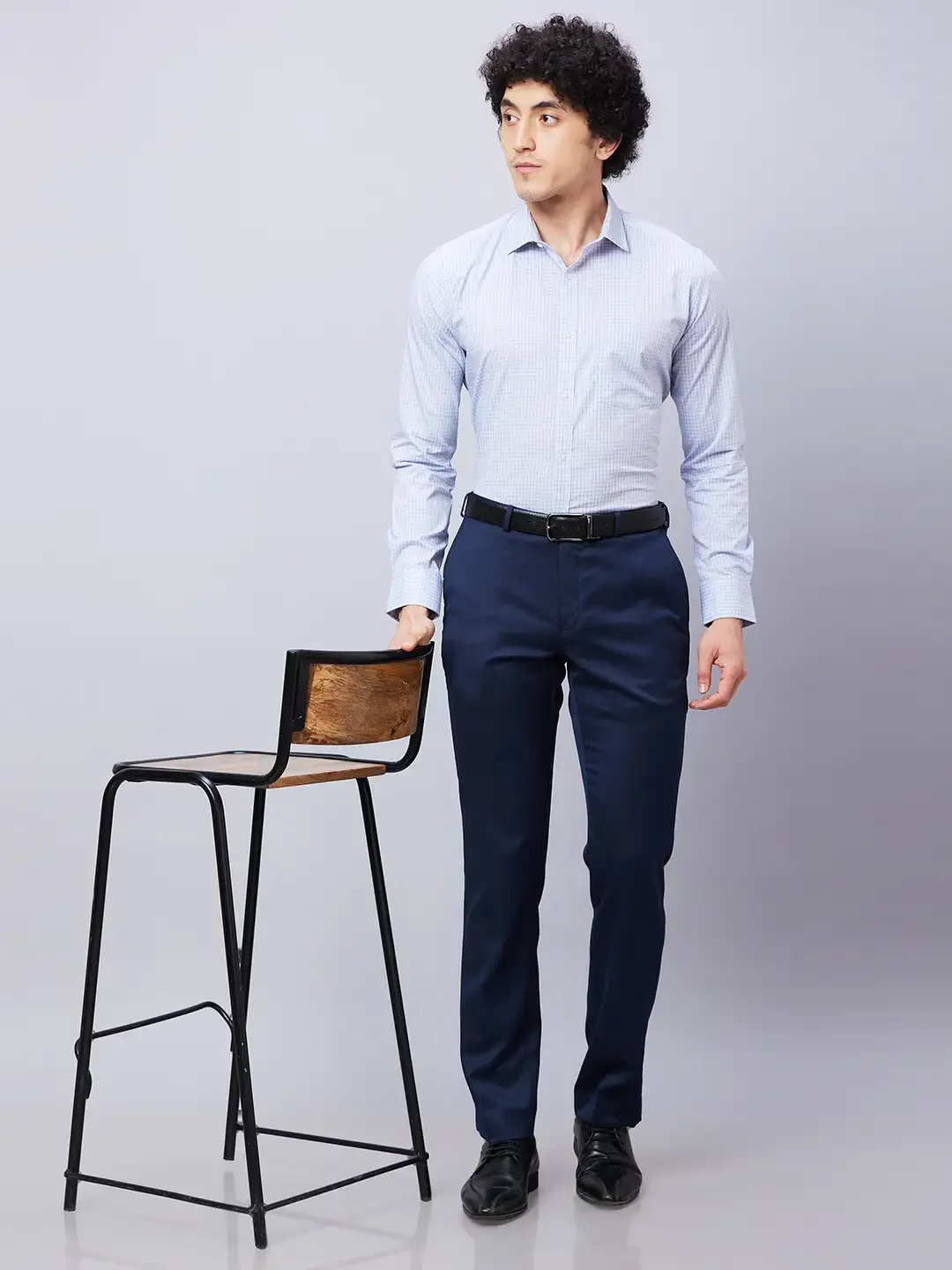Park Avenue Men Blue Checks Slim Fit Cotton Formal Shirt - Image 5