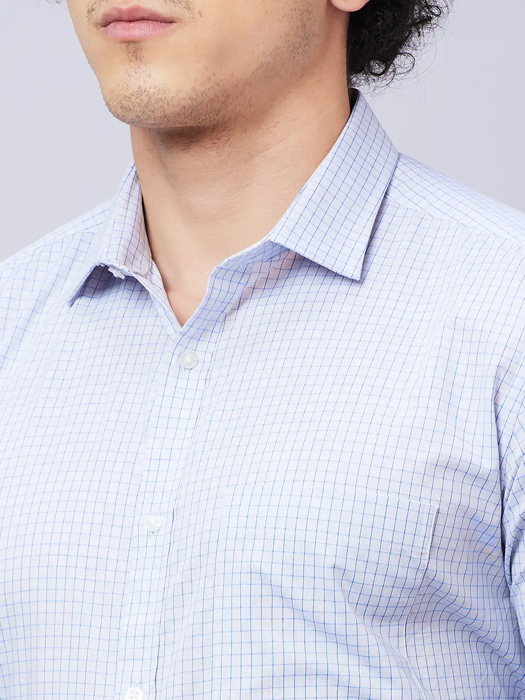 Park Avenue Men Blue Checks Slim Fit Cotton Formal Shirt - Image 6