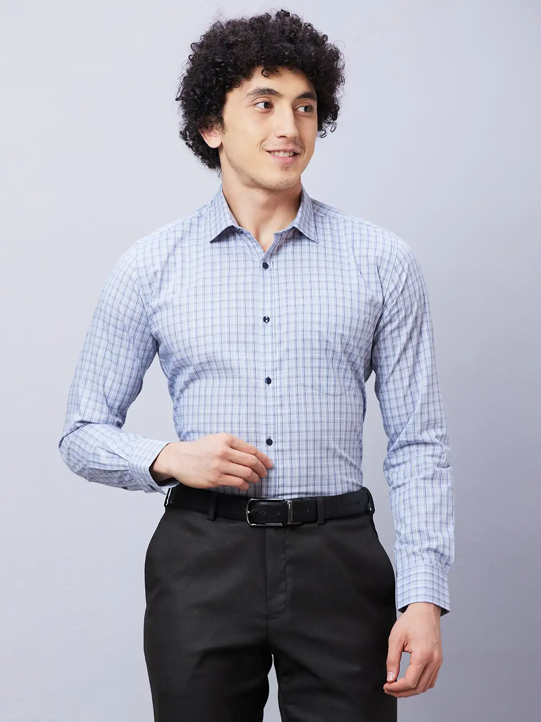 Park Avenue Men Grey Checks Slim Fit Cotton Shirts