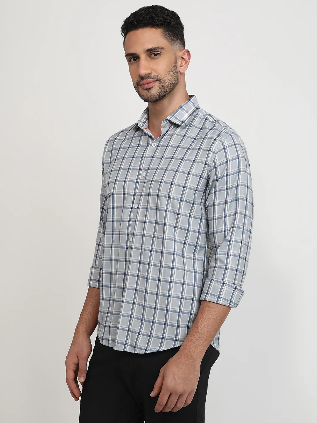 Park Avenue Men Grey Checks Slim Fit Polyester Blend Casual Shirt - Image 2