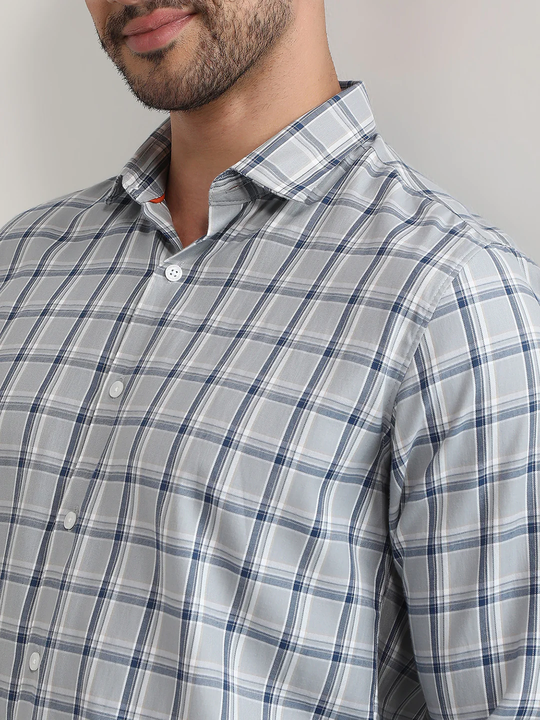 Park Avenue Men Grey Checks Slim Fit Polyester Blend Casual Shirt - Image 6