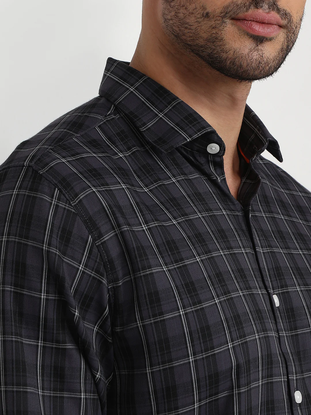 Park Avenue Men Grey Checks Slim Fit Polyester Blend Casual Shirt - Image 6