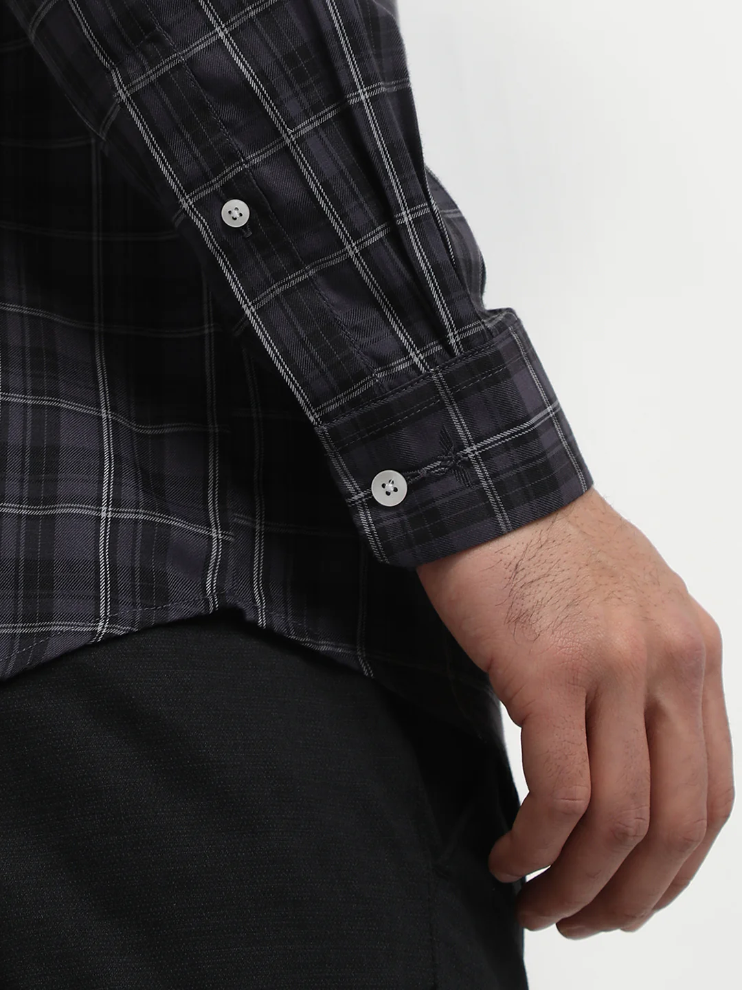Park Avenue Men Grey Checks Slim Fit Polyester Blend Casual Shirt - Image 7