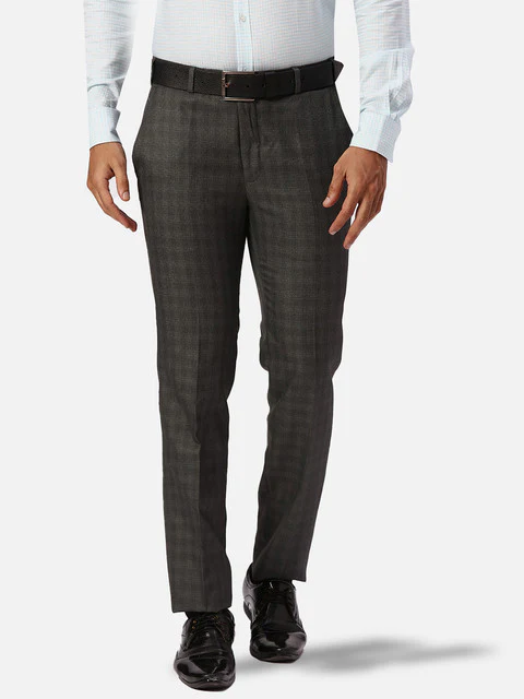 Park Avenue Men Grey Checks Slim Fit Polyester Blend Trouser