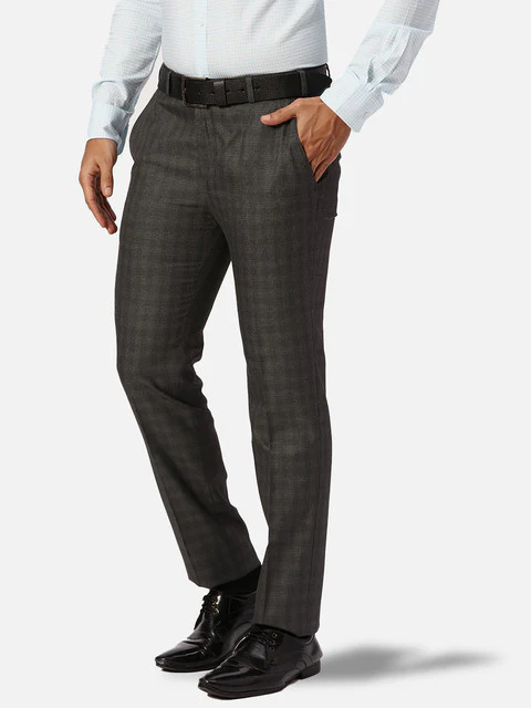 Park Avenue Men Grey Checks Slim Fit Polyester Blend Trouser - Image 3
