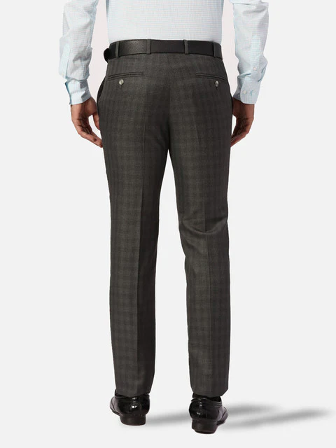 Park Avenue Men Grey Checks Slim Fit Polyester Blend Trouser - Image 4