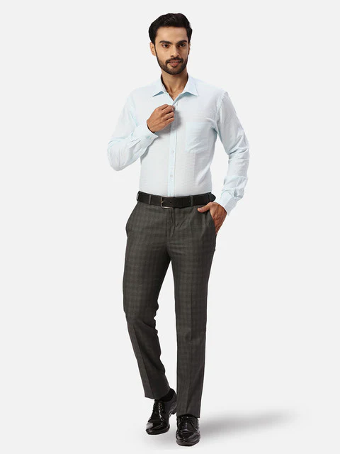 Park Avenue Men Grey Checks Slim Fit Polyester Blend Trouser - Image 5