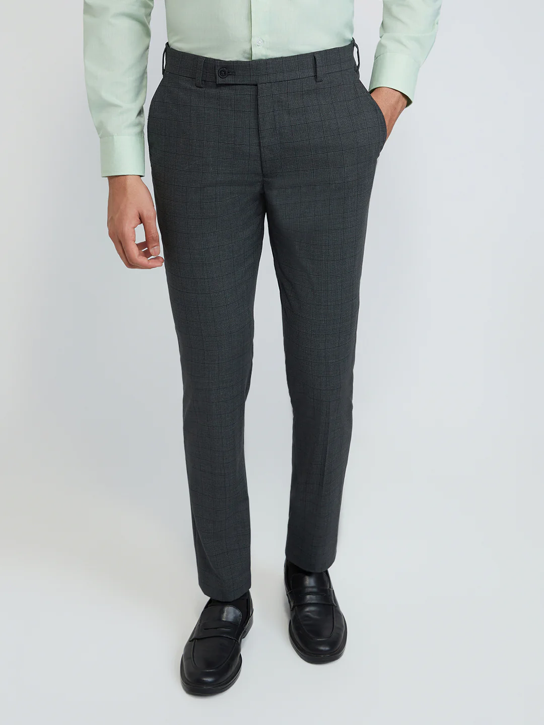 Park Avenue Men Grey Checks Small Slim Fit Wool Blend Trouser