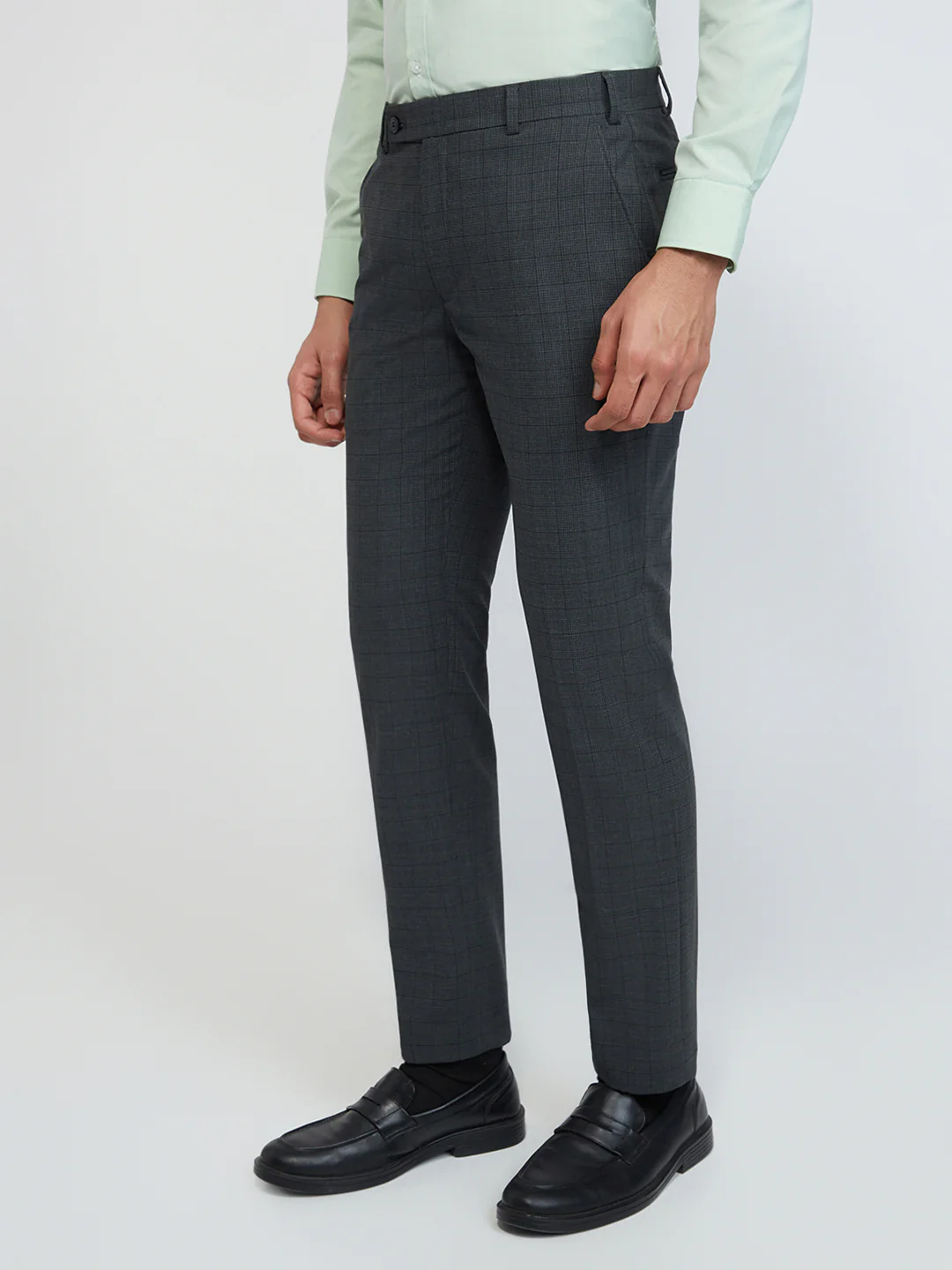 Park Avenue Men Grey Checks Small Slim Fit Wool Blend Trouser - Image 3