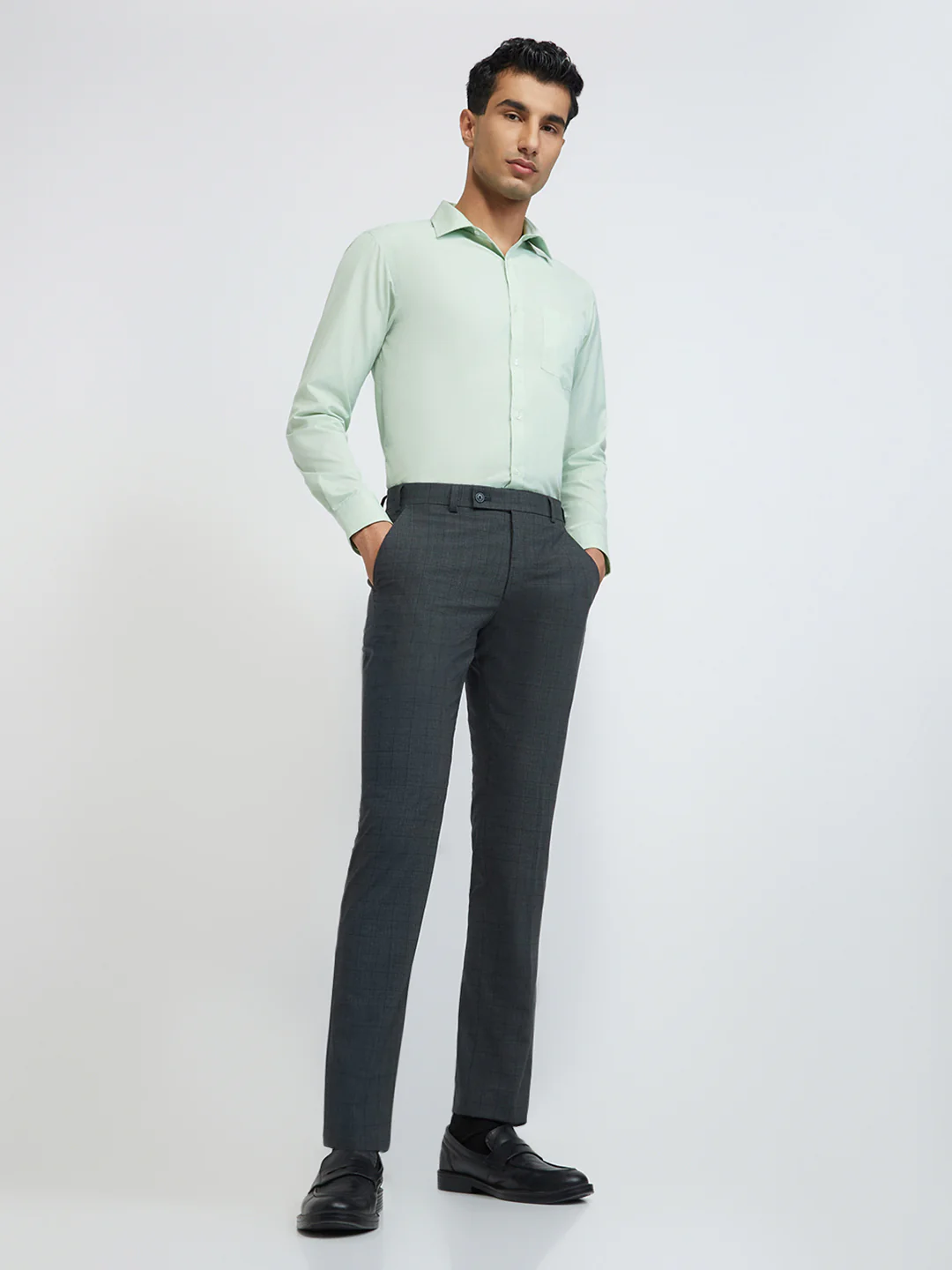 Park Avenue Men Grey Checks Small Slim Fit Wool Blend Trouser - Image 5