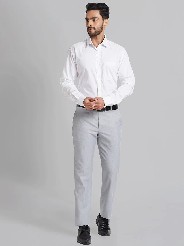 Park Avenue Men Grey Checks Smart Fit Polyester Blend Trouser - Image 5